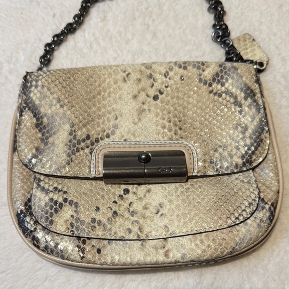 Coach Handbags - Coach Beige Snake Print Shoulder Bag